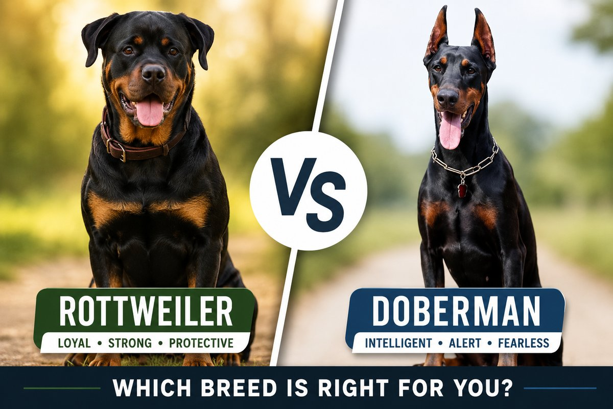 Rottweiler vs Doberman dog breed comparison size temperament protection and family suitability